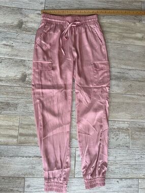 Francesca's Collections Dusty Pink Satin Cargo Joggers